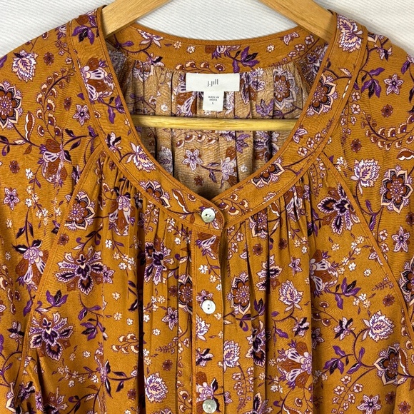NWOT J Jill Womens Long Sleeve Peasant Blouse Top Sz M Mustard Yellow Boho Gypsy - Picture 2 of 7